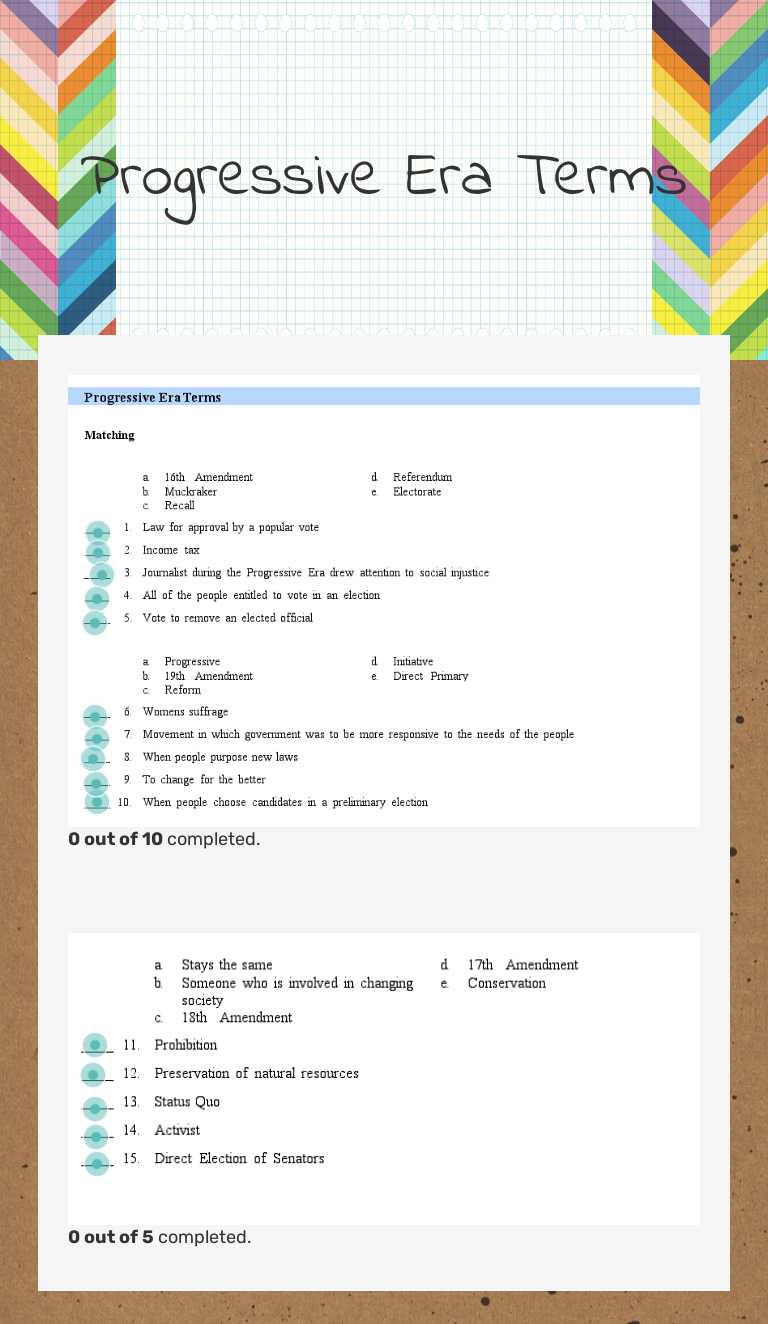 Progressive Era Terms Grade 11 worksheet preview