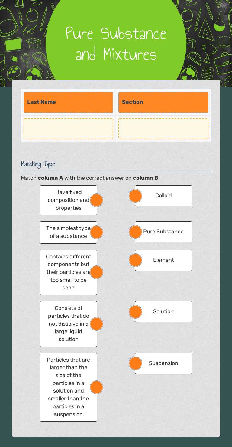 Pure Substance and Mixtures Grade 6 worksheet preview