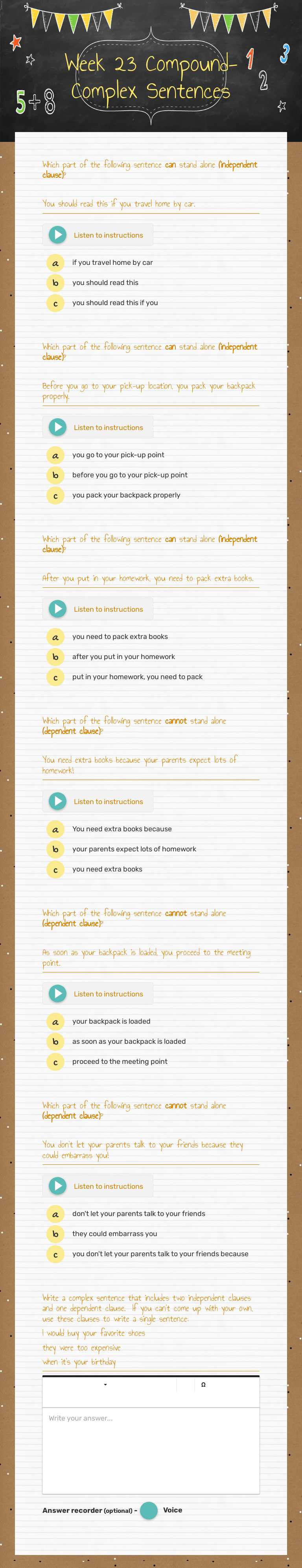 Week 23       
Compound-Complex Sentences worksheet preview image