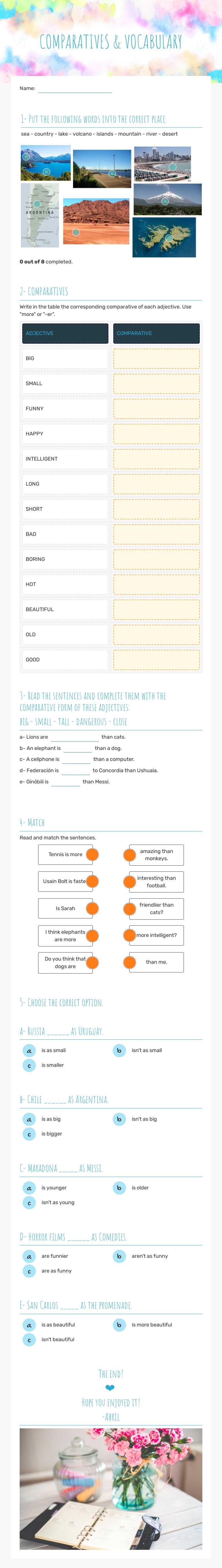 COMPARATIVES & VOCABULARY Grade 4 worksheet preview