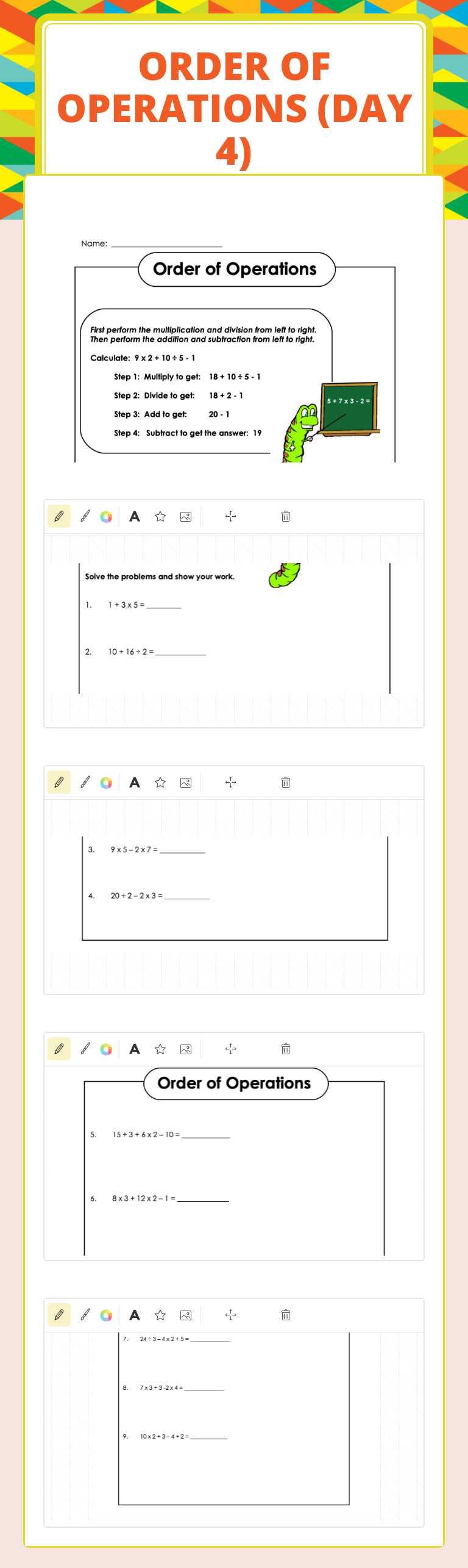 Order of operations  (day 4) worksheet preview image