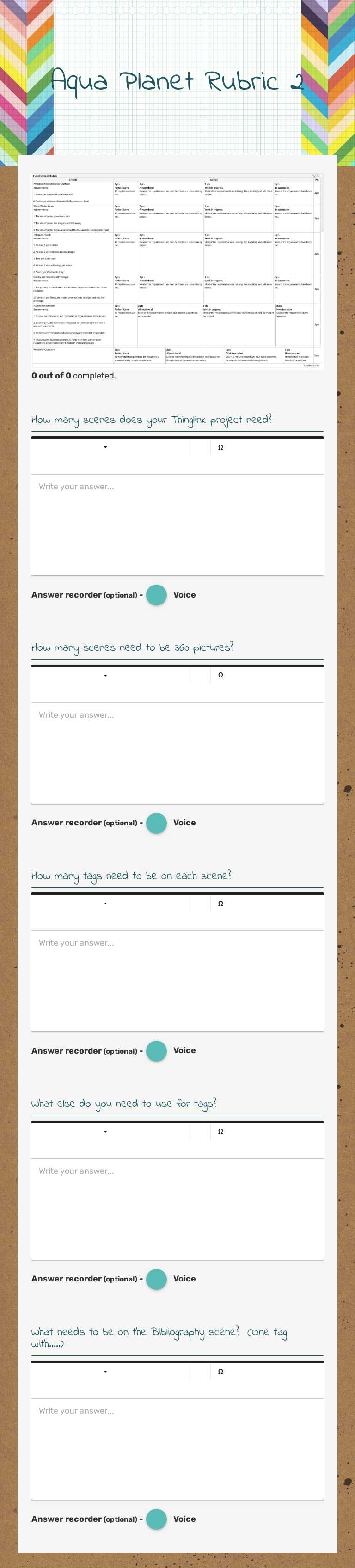 Aqua Planet Rubric 2 worksheet preview image