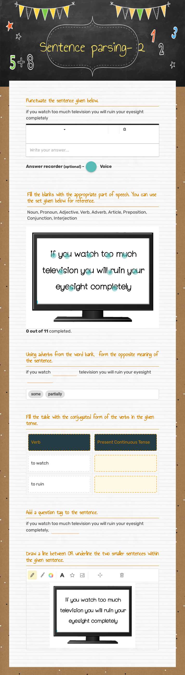Sentence parsing- 2 Grade 4 worksheet preview
