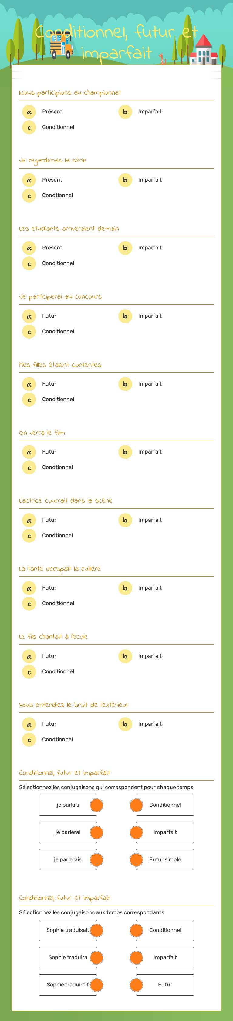 Conditionnel, futur et imparfait worksheet preview