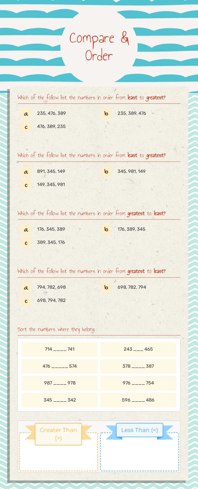 Compare & Order worksheet preview image