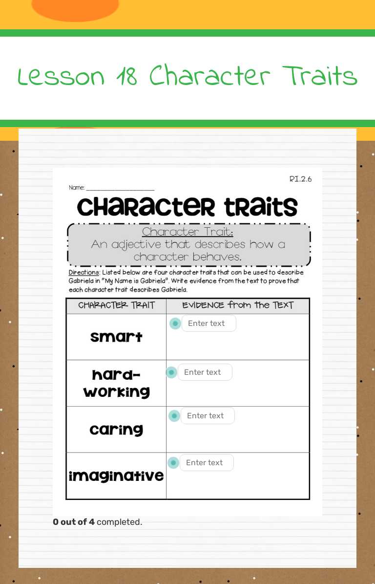 Lesson 18 Character Traits worksheet preview image