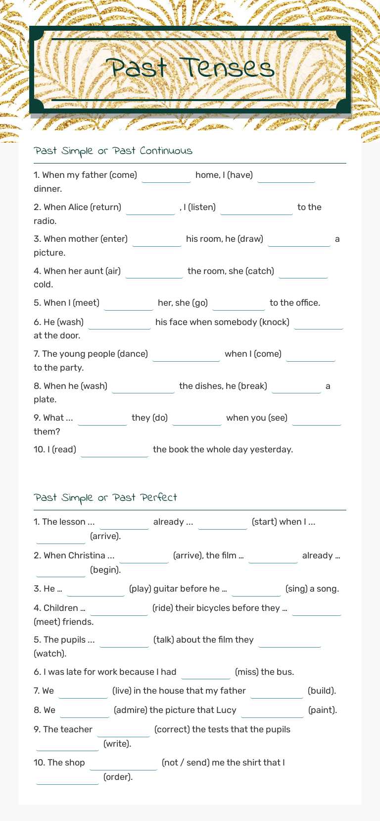Past Tenses worksheet preview image