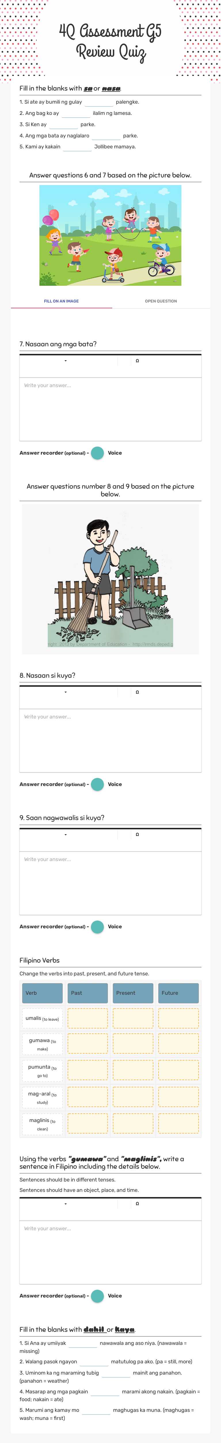 4Q Assessment G5 Review Quiz worksheet preview image