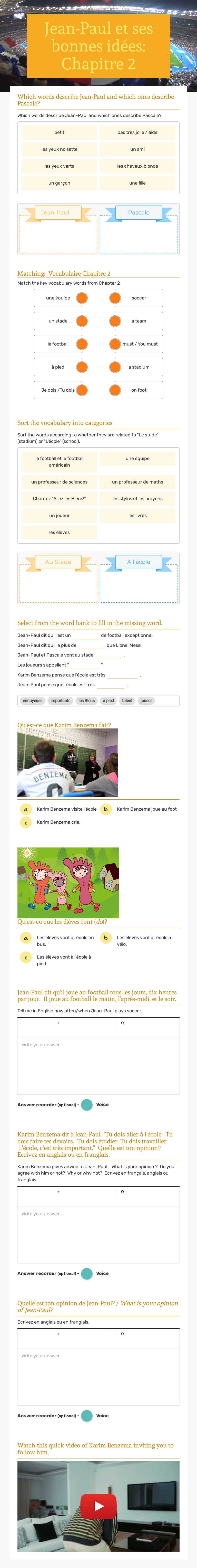 Jean-Paul et ses bonnes idées:  Chapitre 2 Grade 6 worksheet preview