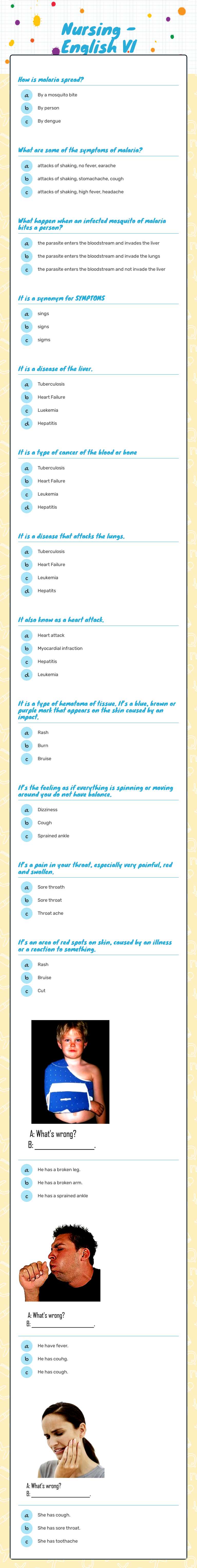 Nursing - English VI Grade 6 worksheet preview
