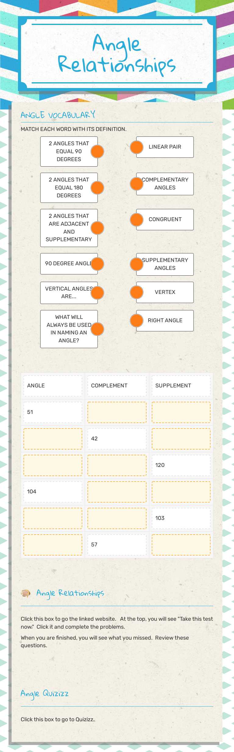 Angle Relationships Grade 10 worksheet preview