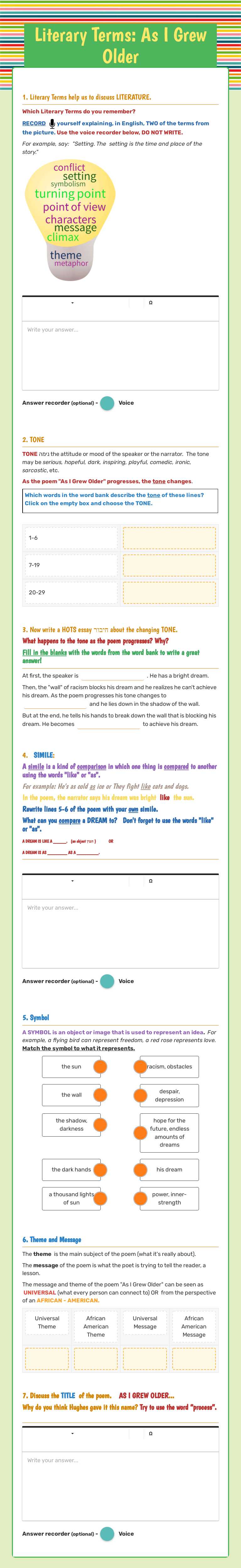 Literary Terms:              As I Grew Older Grade 11 worksheet preview