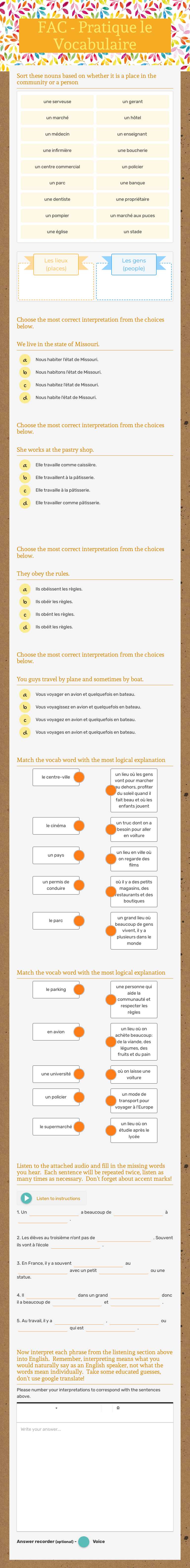 FAC - Pratique le Vocabulaire worksheet preview image