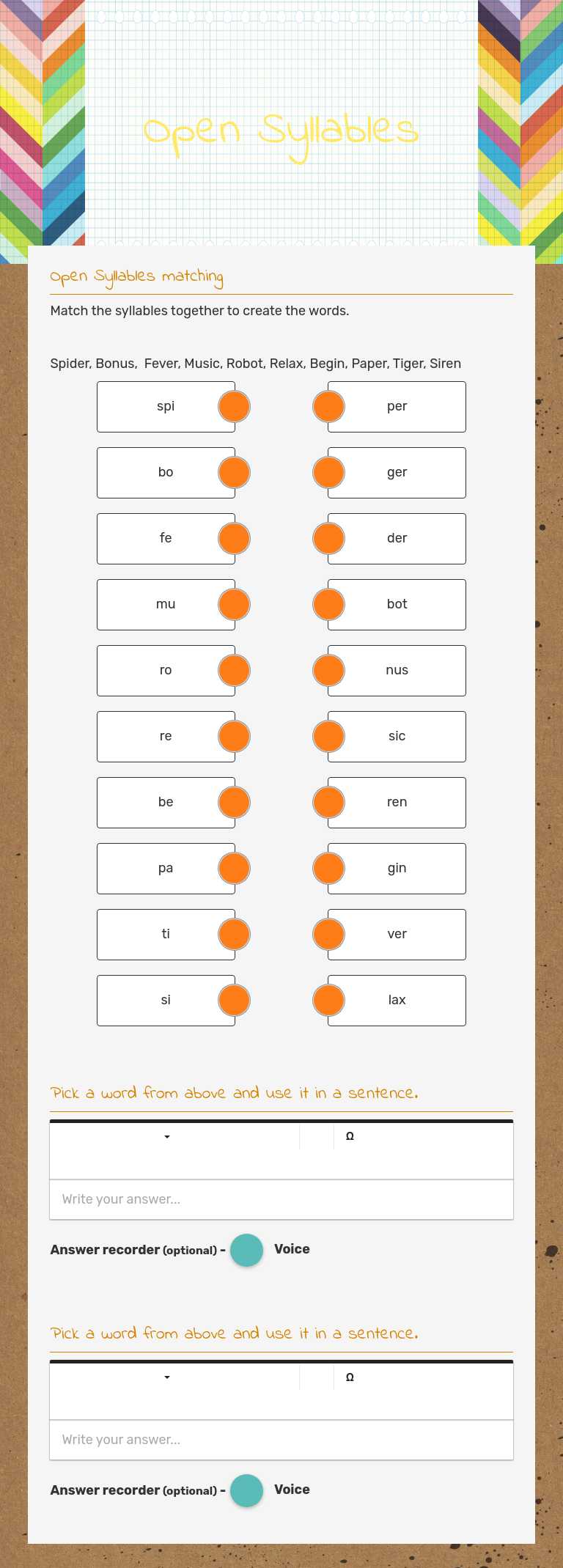 Open Syllables worksheet preview image