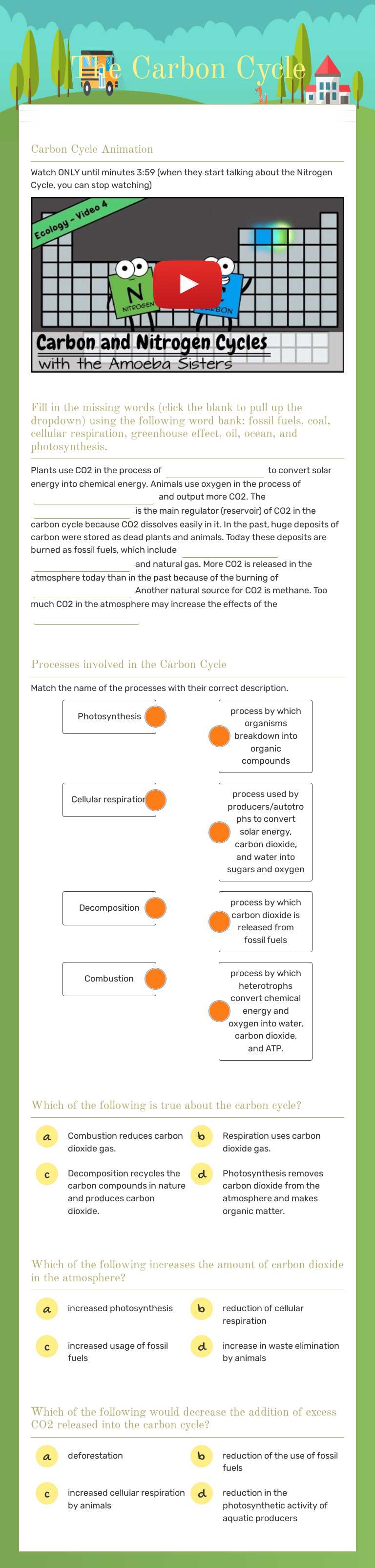 The Carbon Cycle worksheet preview image