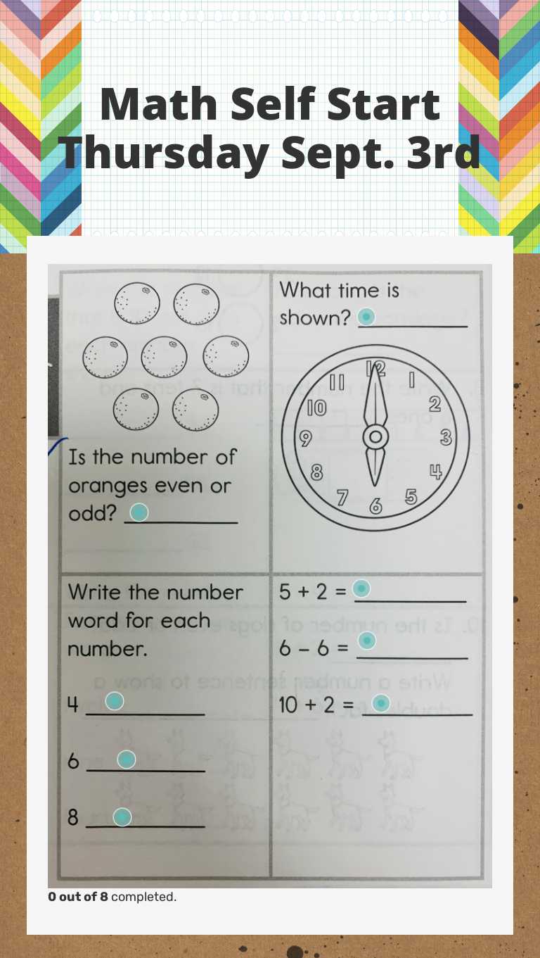 Math Self Start Thursday Sept. 3rd Grade 2 worksheet preview