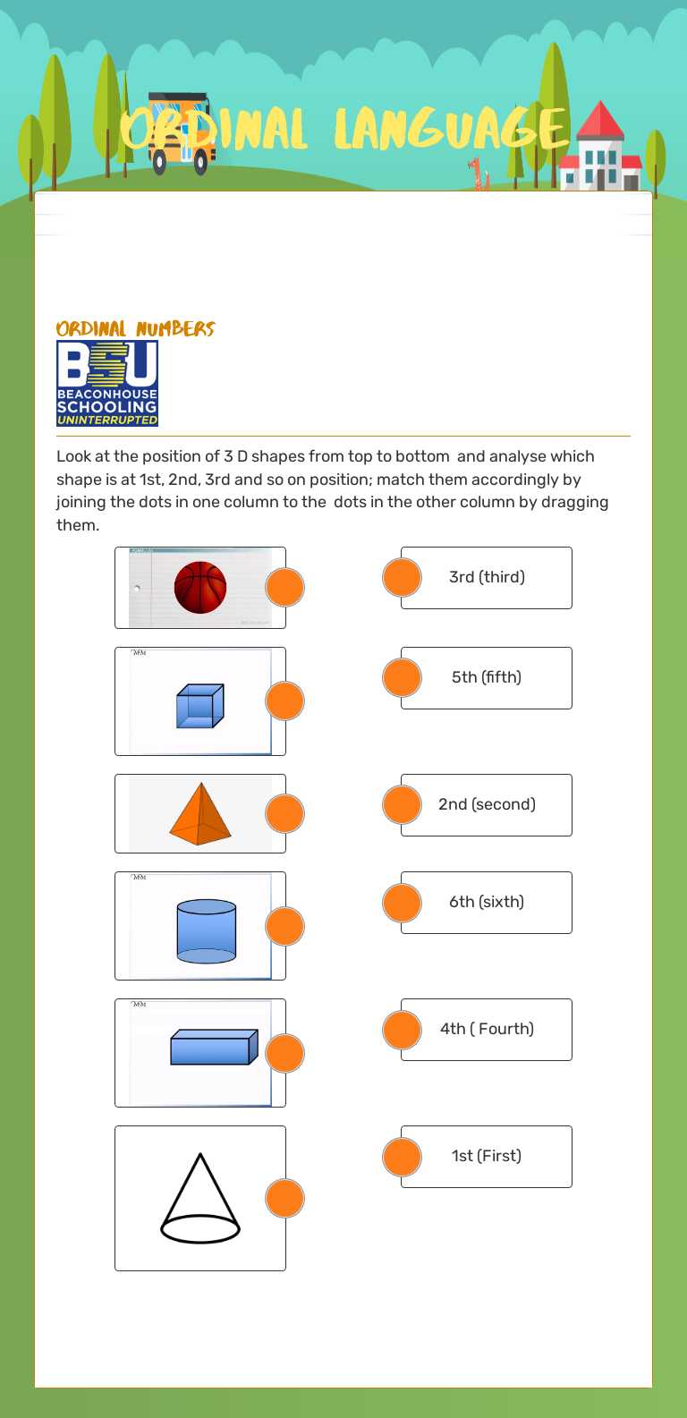 Ordinal language worksheet preview image