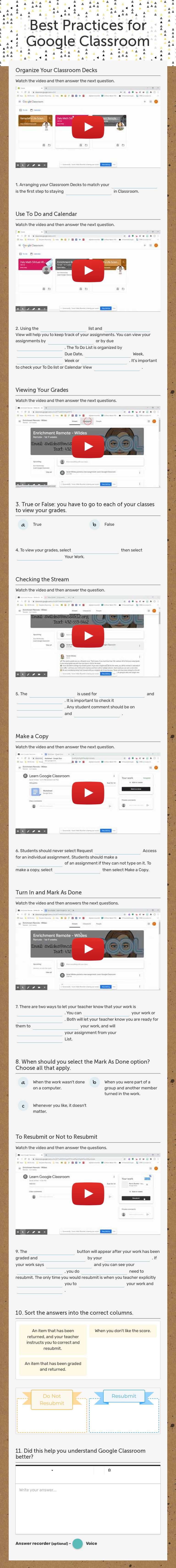 Best Practices for Google Classroom Grade 6 worksheet preview