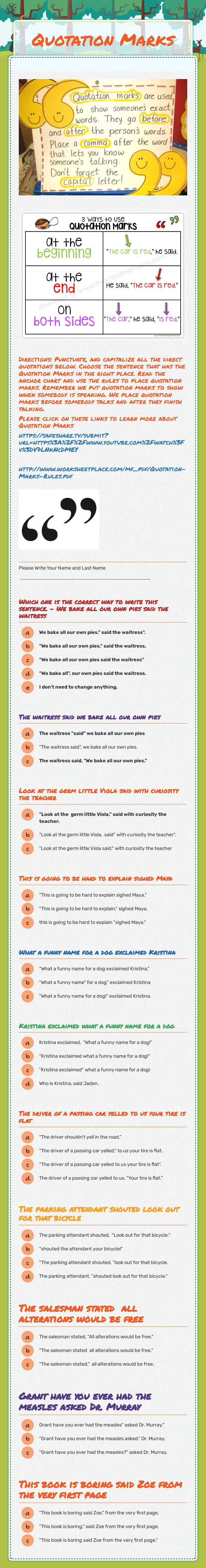 Quotation Marks worksheet preview image