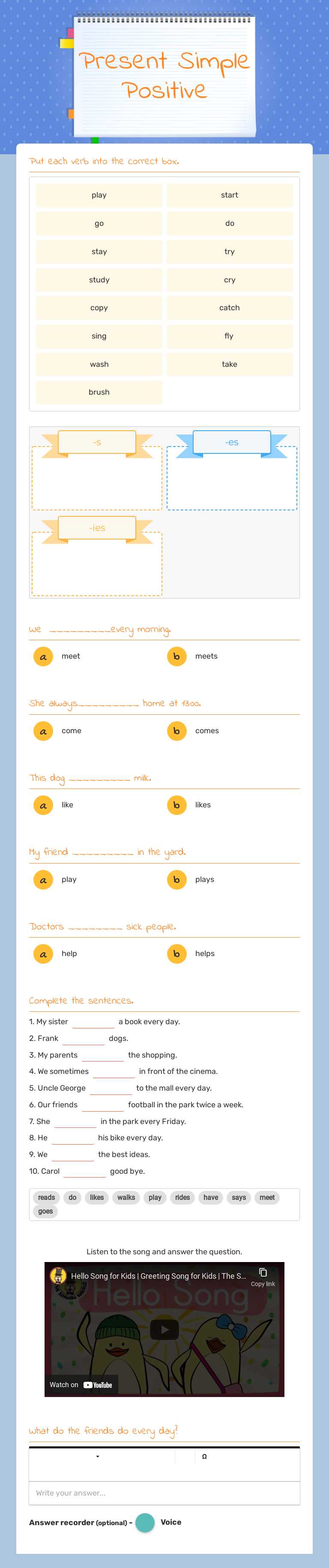 Present Simple Positive Grade 6 worksheet preview