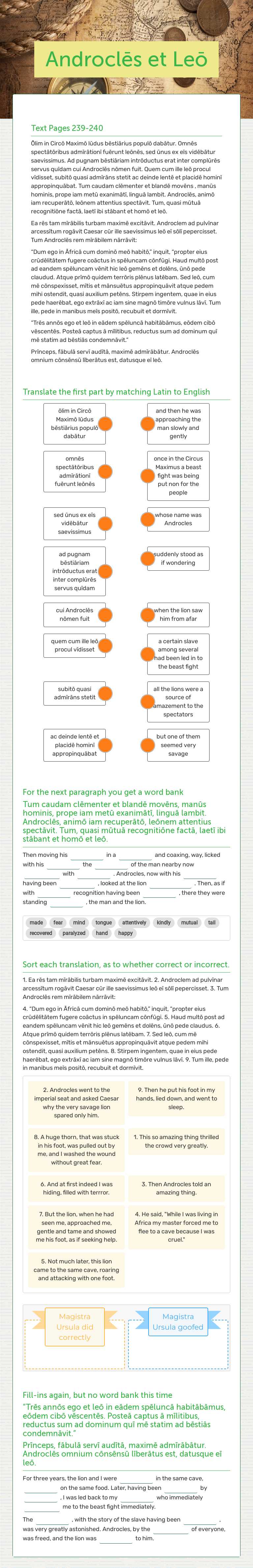 Androclēs et Leō worksheet preview image