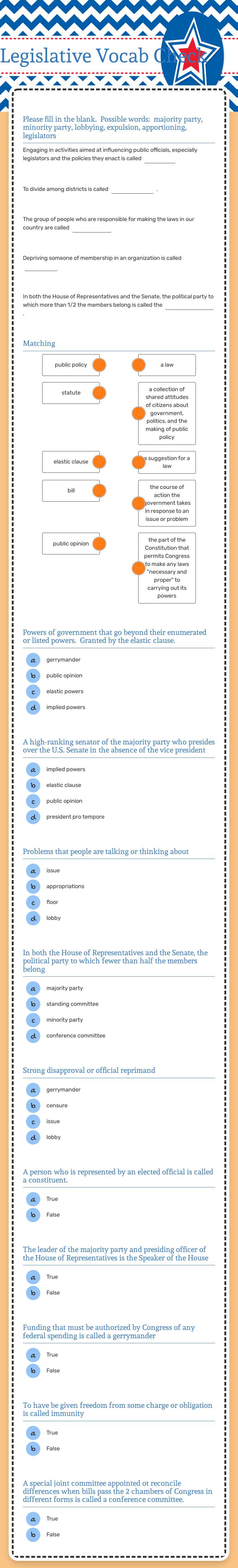 Legislative Vocab Check worksheet preview image