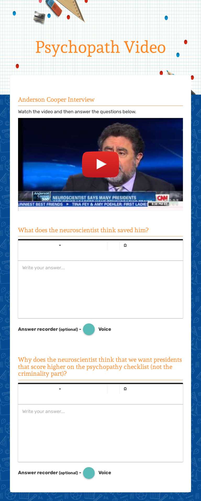 Psychopath Video worksheet preview image