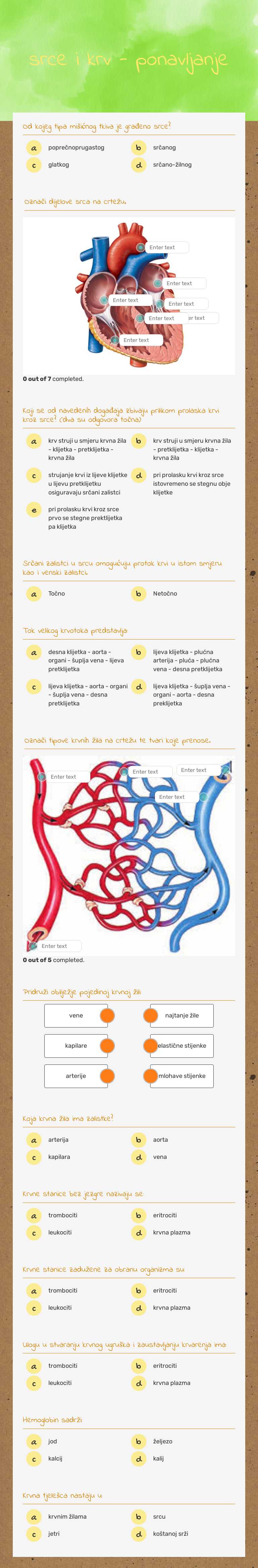 srce i krv - ponavljanje worksheet preview image