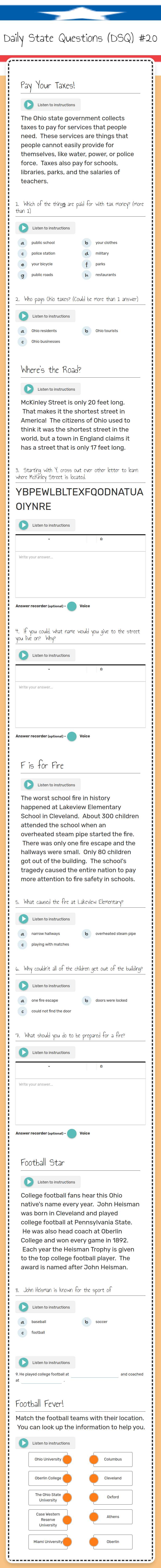 Daily State Questions (DSQ) #20 worksheet preview image