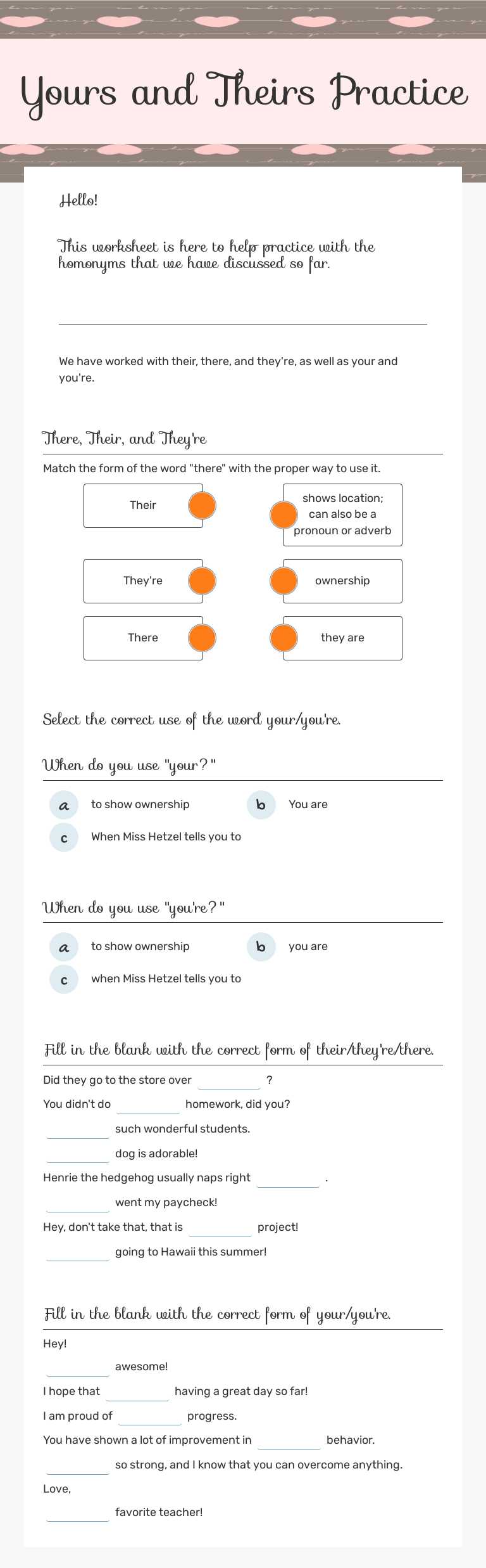 Yours and Theirs Practice worksheet preview