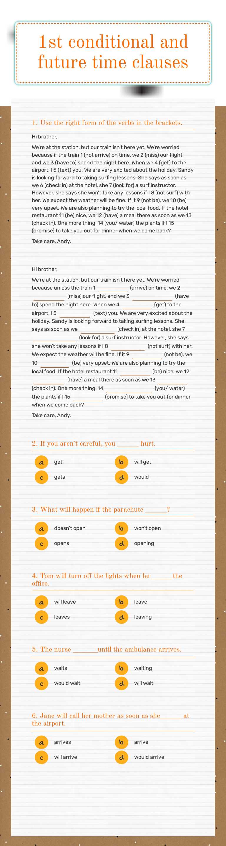 1st conditional and future time clauses worksheet preview image