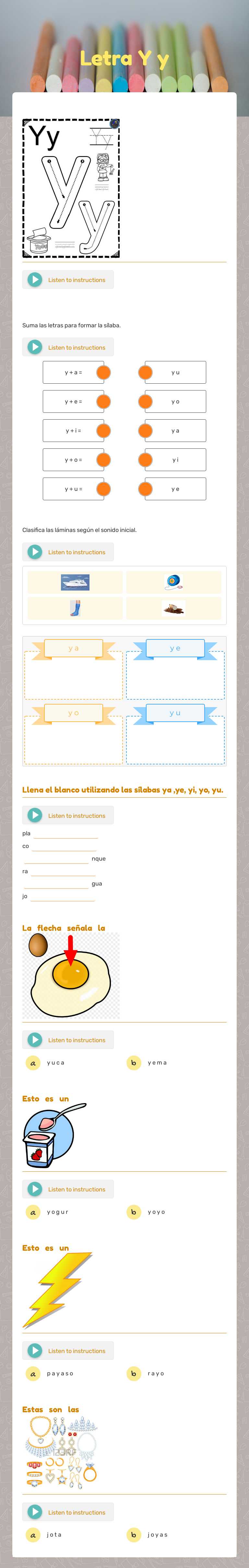 Letra Y y worksheet preview image