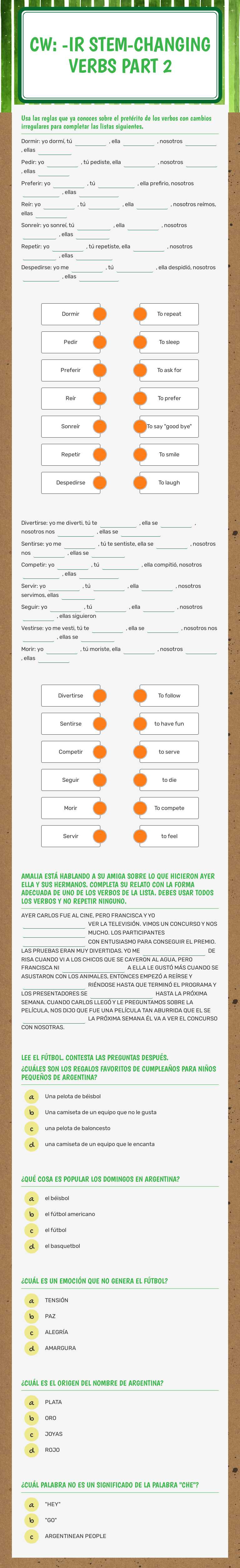 CW: -IR Stem-changing verbs part 2 worksheet preview image