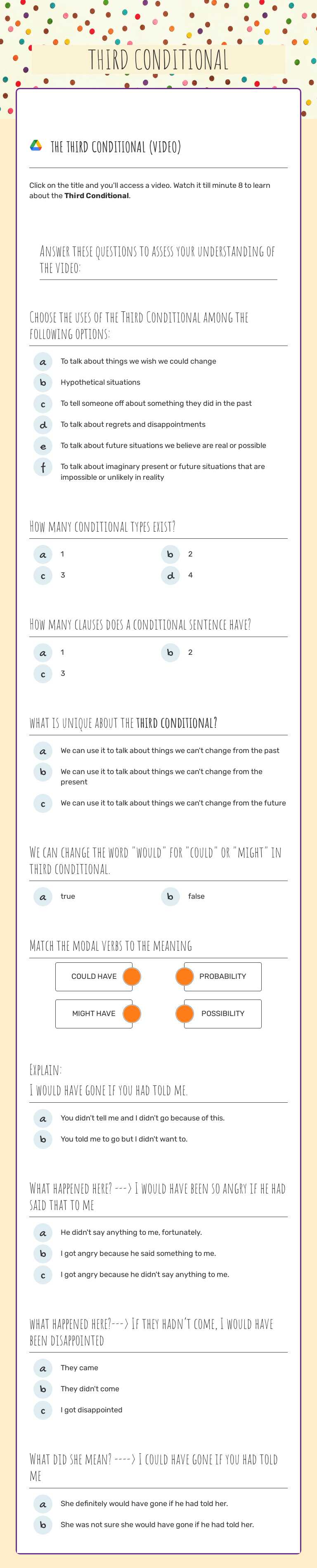 THIRD CONDITIONAL worksheet preview image