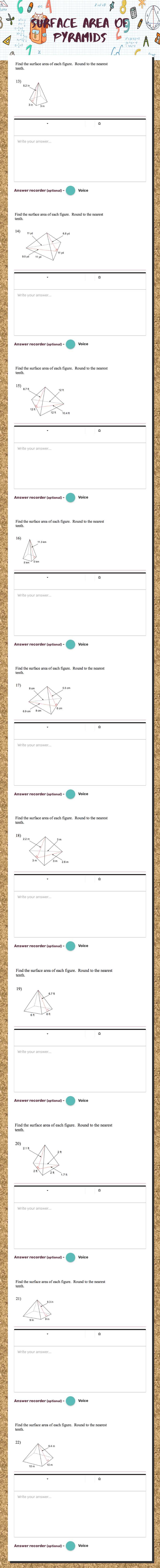 Surface Area of Pyramids Grade 7 worksheet preview
