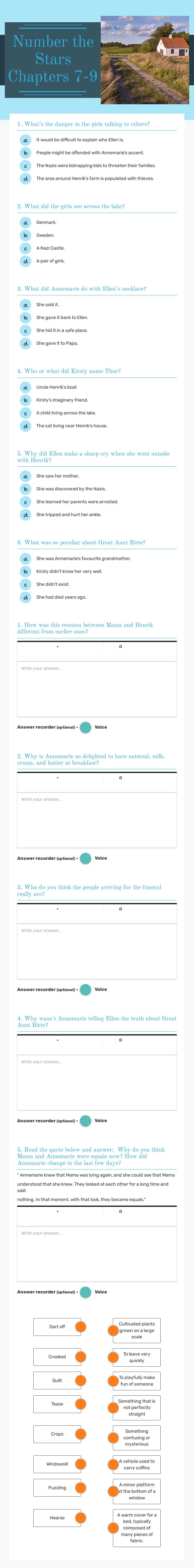 Number the Stars
Chapters 7-9 Grade 6 worksheet preview