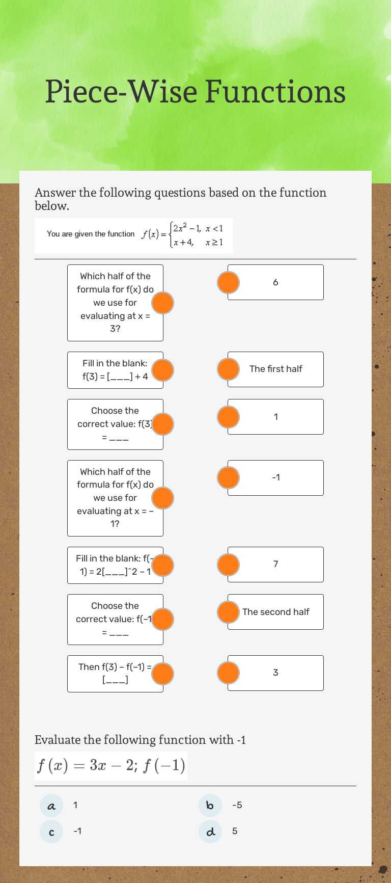 Piece-Wise Functions worksheet preview image