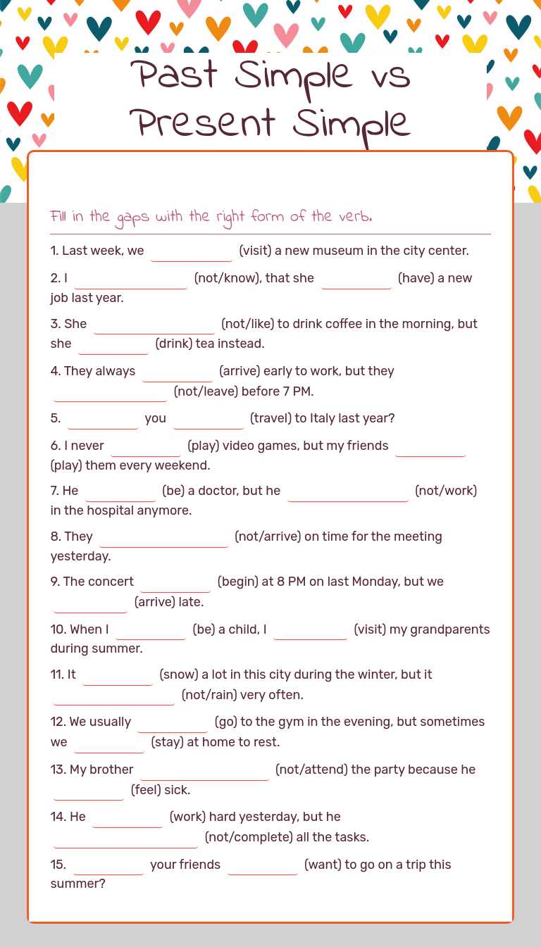 Past Simple vs Present Simple worksheet preview image