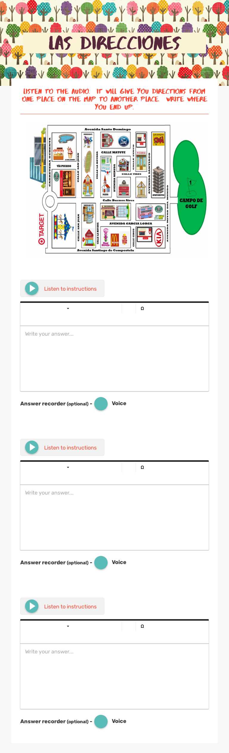 Las direcciones worksheet preview image