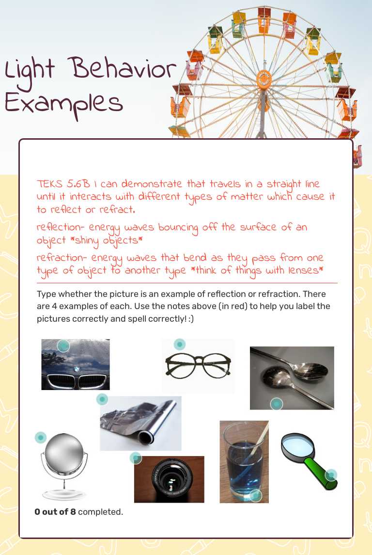 Light Behavior Examples worksheet preview image