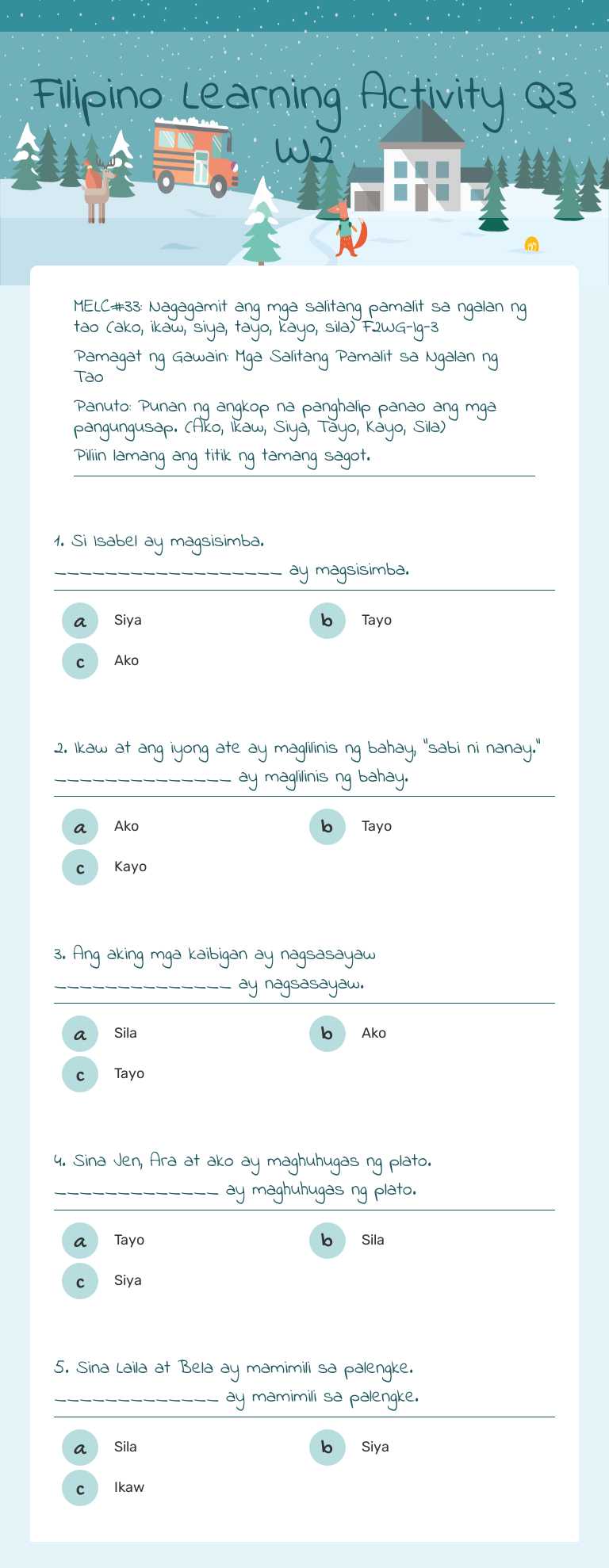 Filipino Learning Activity Q3 W2 worksheet preview image