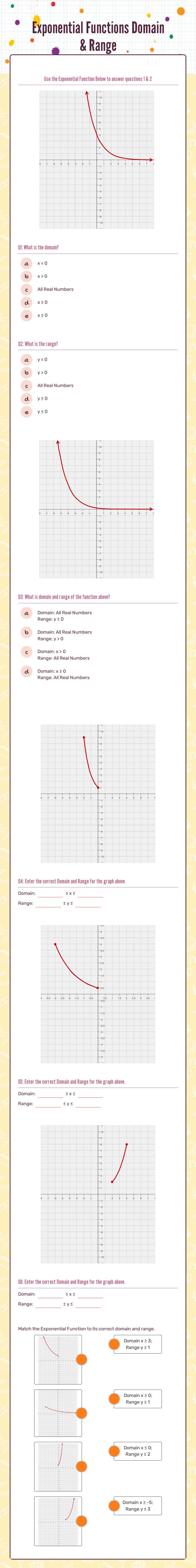 Exponential Functions  
 Domain & Range worksheet preview image
