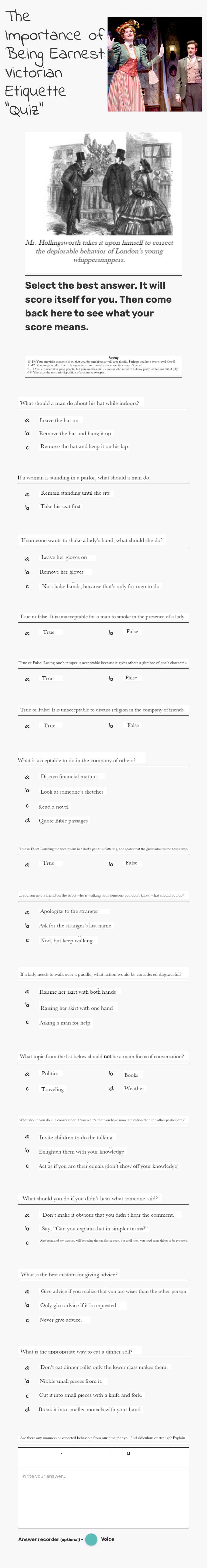 The Importance of Being Earnest: Victorian Etiquette "Quiz" worksheet preview image