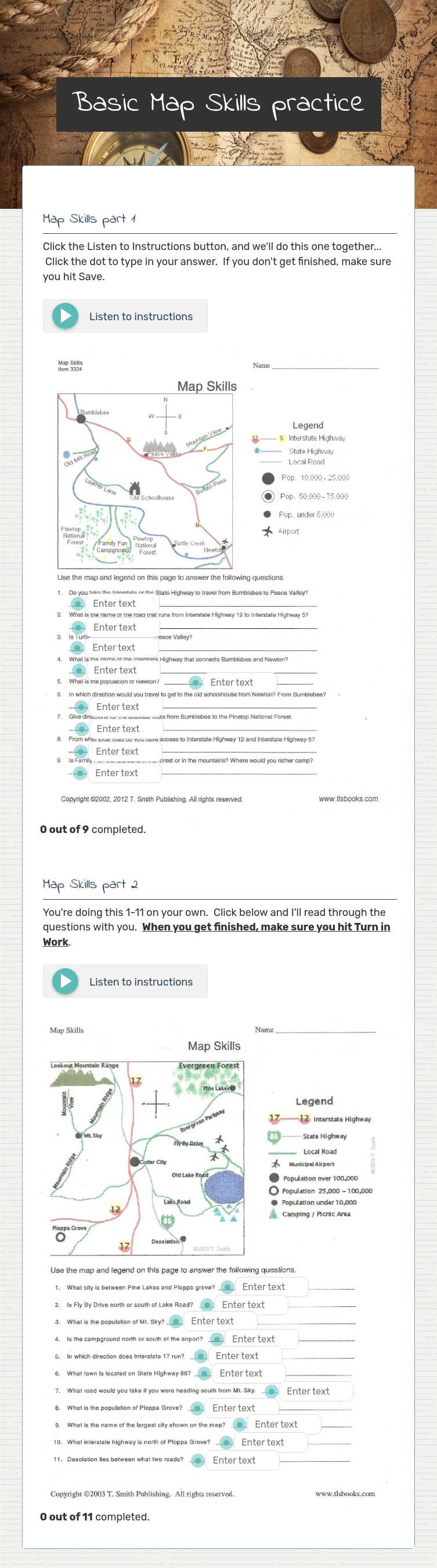 Basic Map Skills practice worksheet preview image