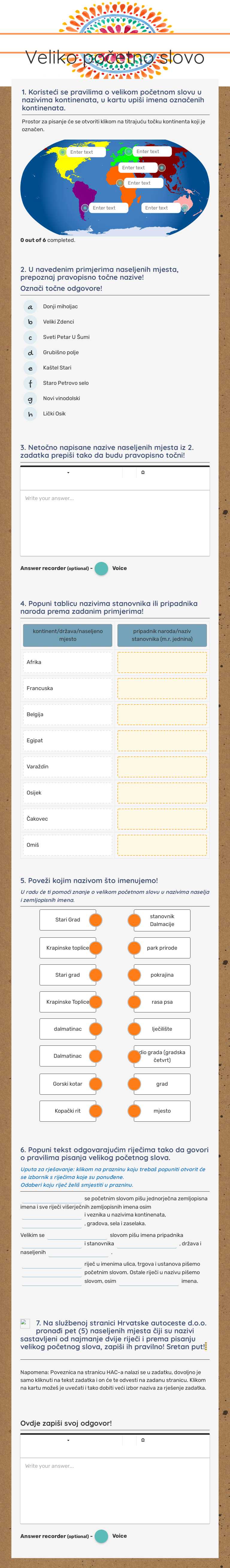 Veliko početno slovo Grade 5 worksheet preview
