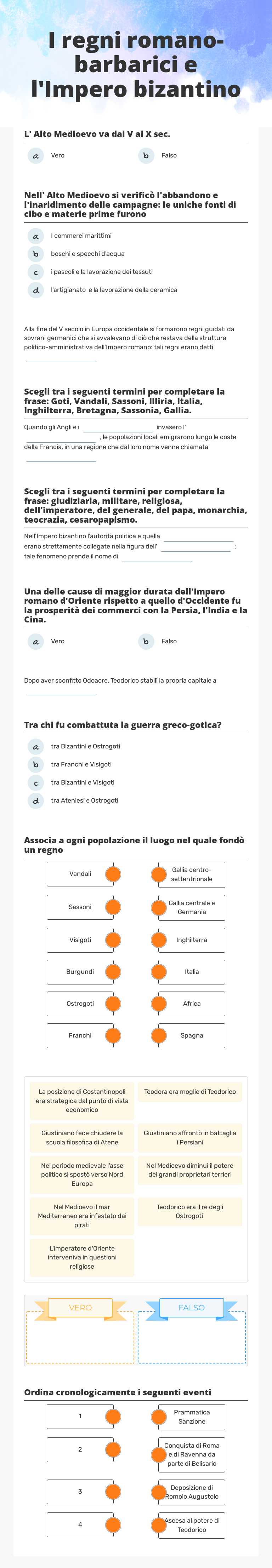 I regni romano-barbarici e l'Impero bizantino Grade 2 worksheet preview