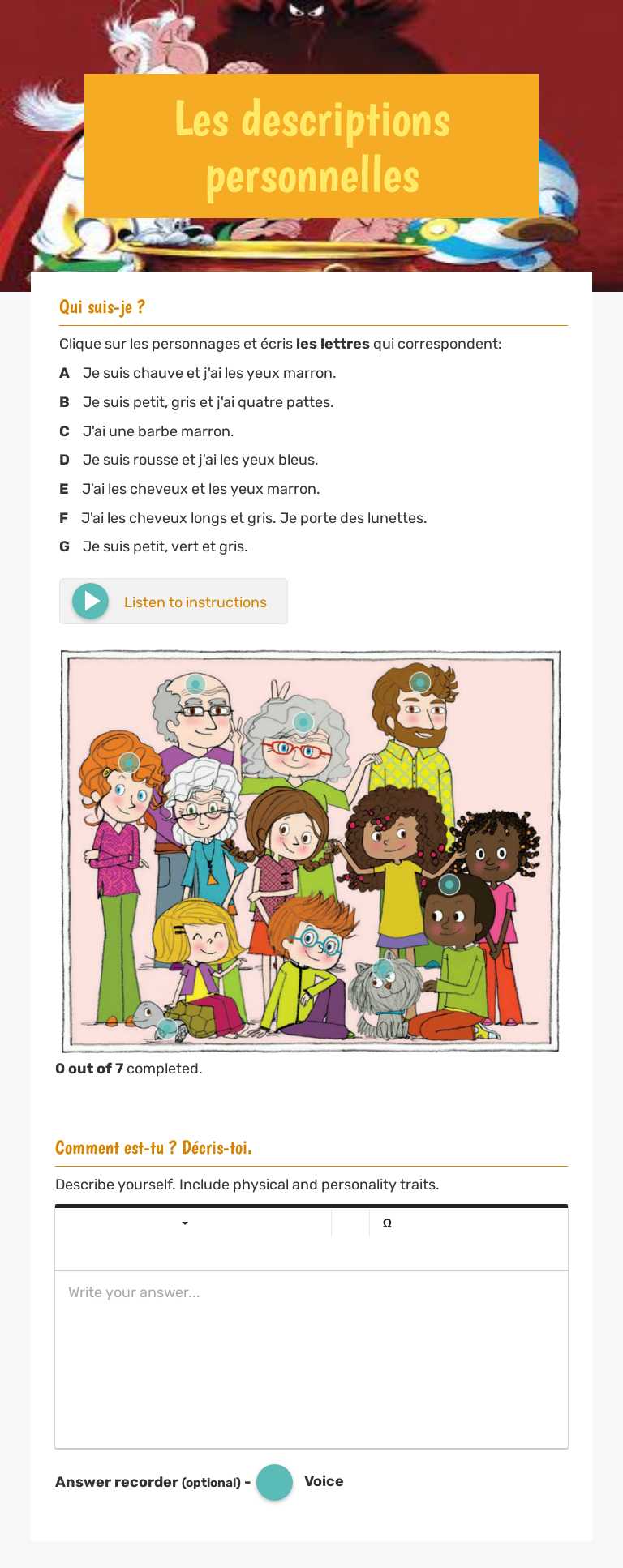 Les descriptions personnelles worksheet preview image