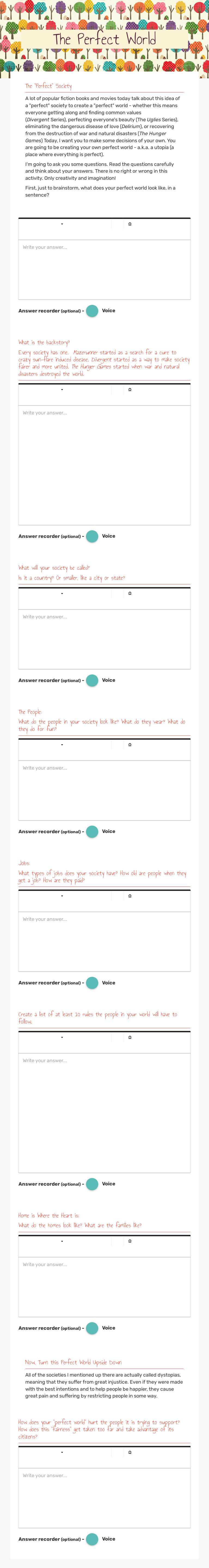 The Perfect World worksheet preview image