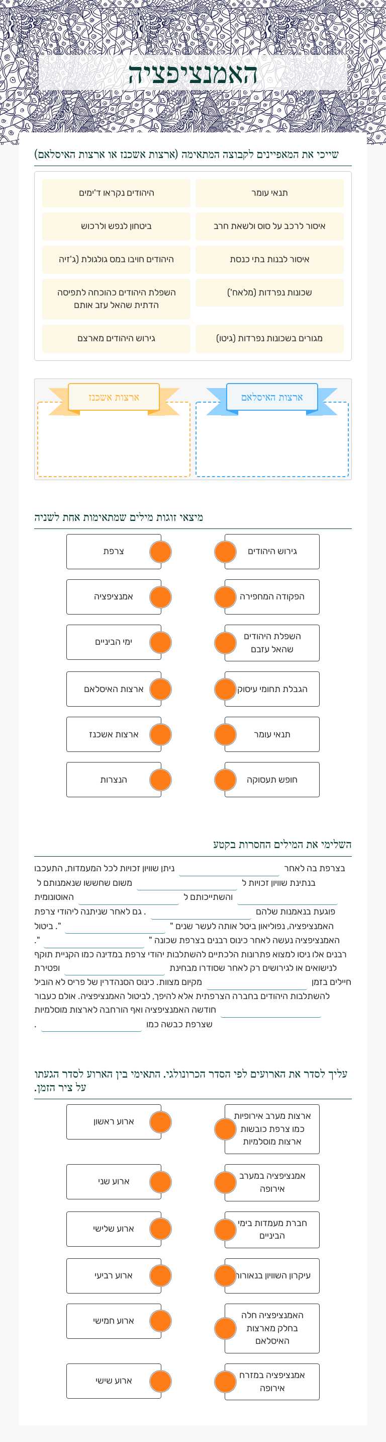 האמנציפציה worksheet preview image