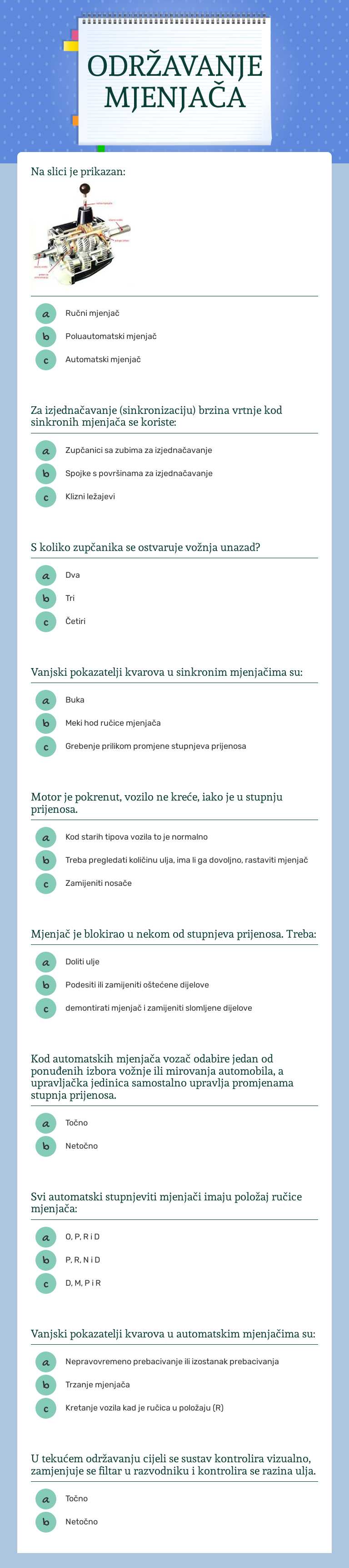 ODRŽAVANJE MJENJAČA worksheet preview image